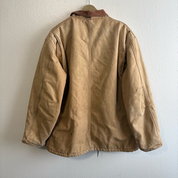 Vintage Carhartt Sz 44 Tan Corduroy Collar Canvas Insulated Work Jacket Workwear - Picture 2 of 15